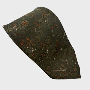 Oscar De‎ La Renta Paisley Tie Olive Green Orange Floral Silk Jacquard 56x4